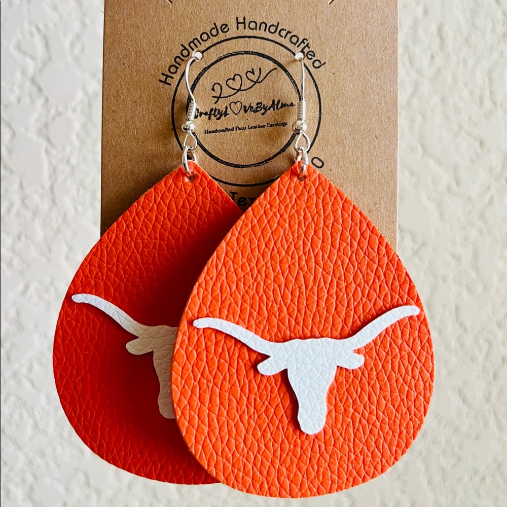 Longhorn White Cut-Outs Faux Leather Earrings Beautiful Handmade Earrings